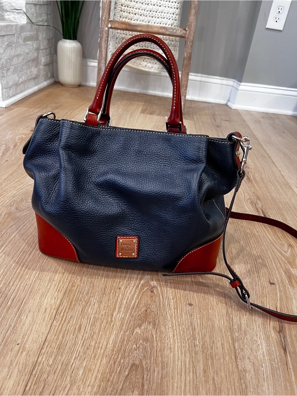 Dooney & Bourke Brenna Navy Pebbled Leather Satchel Crossbody